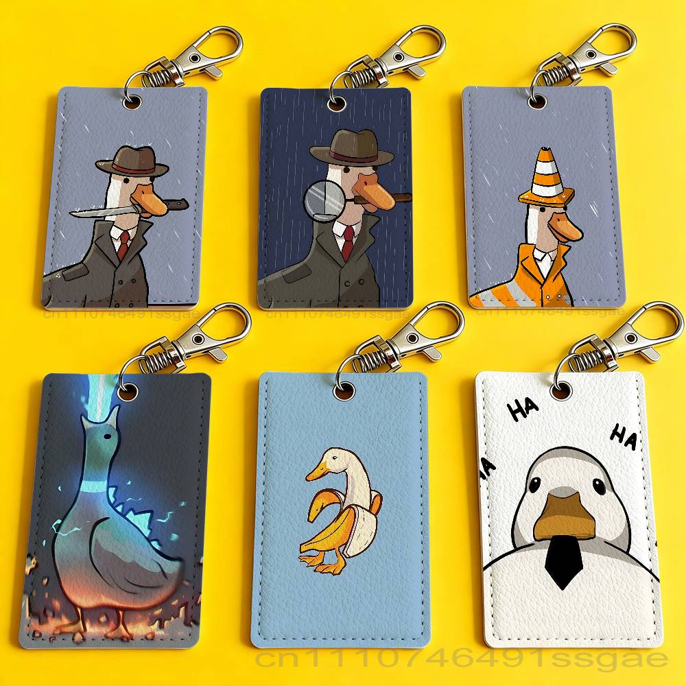 Leatherwork Keychain - Cartoon schattige gans eend badgehouder sleutelhanger
