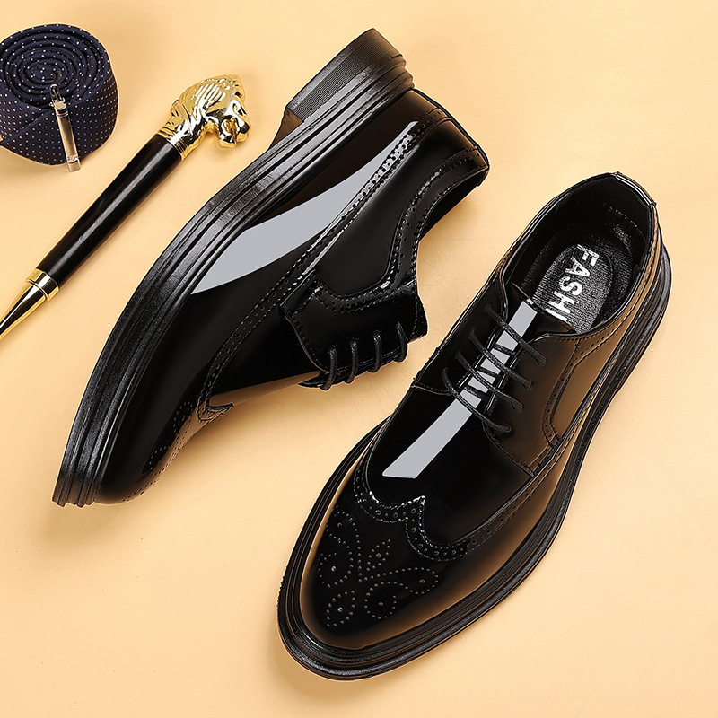 Leather Work Dress - Heren Patentleren Brogue Herenschoenen met Veters,