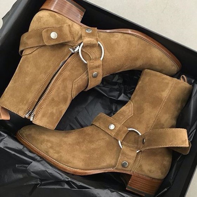 Leather Work Harness - Nieuw Bruin/Zwart Suède Lederen Schoenen Kettingen