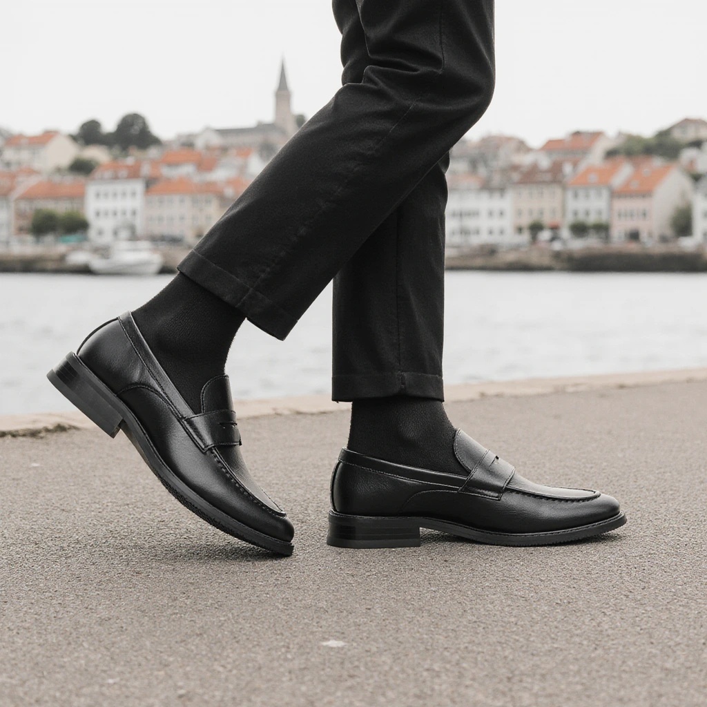 Leather Work Dress - Heren zwarte penny loafers, klassieke zakelijke