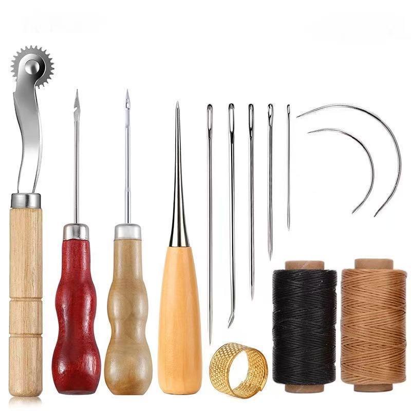 Groover Stitching Tool - Lederen naaigereedschapset met houten handvat, naalden,