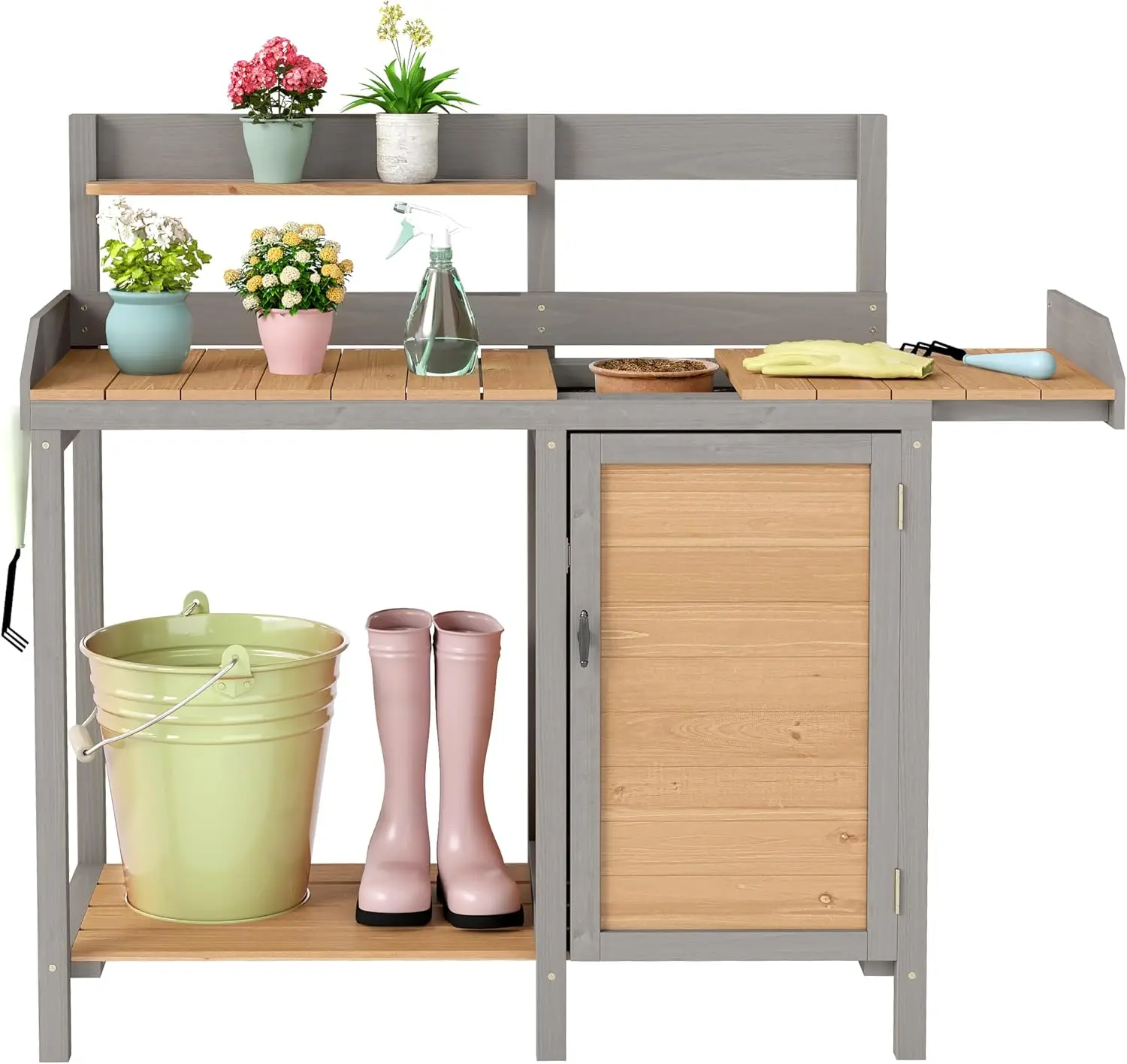 Leatherwork Bench - Houten plantentafel met gootsteen, buitenwerkbank met
