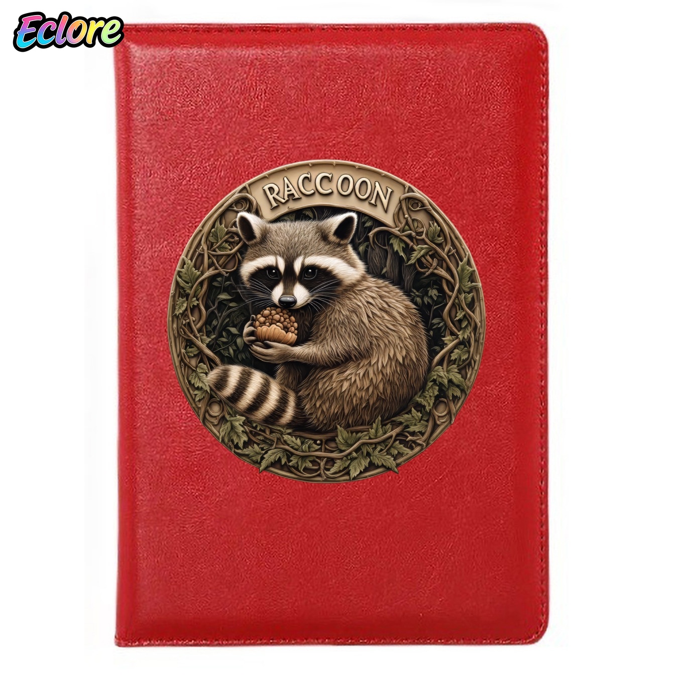 Leatherwork Journal - Vintage lederen dagboek met wasbeerillustratie, zachte