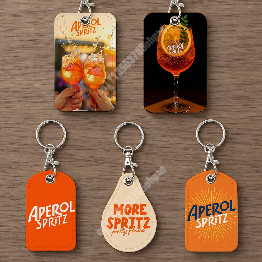 Leatherwork Keychain - Oranje Prosecco A-Aperol S-Spritz lederen sleutelhanger