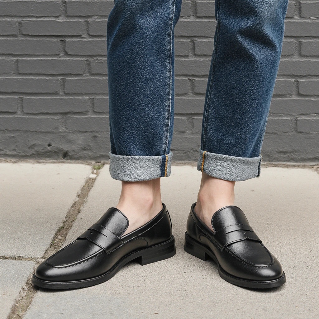 Heren zwarte penny loafers, kl - Leather Work Dress recensie en prijs