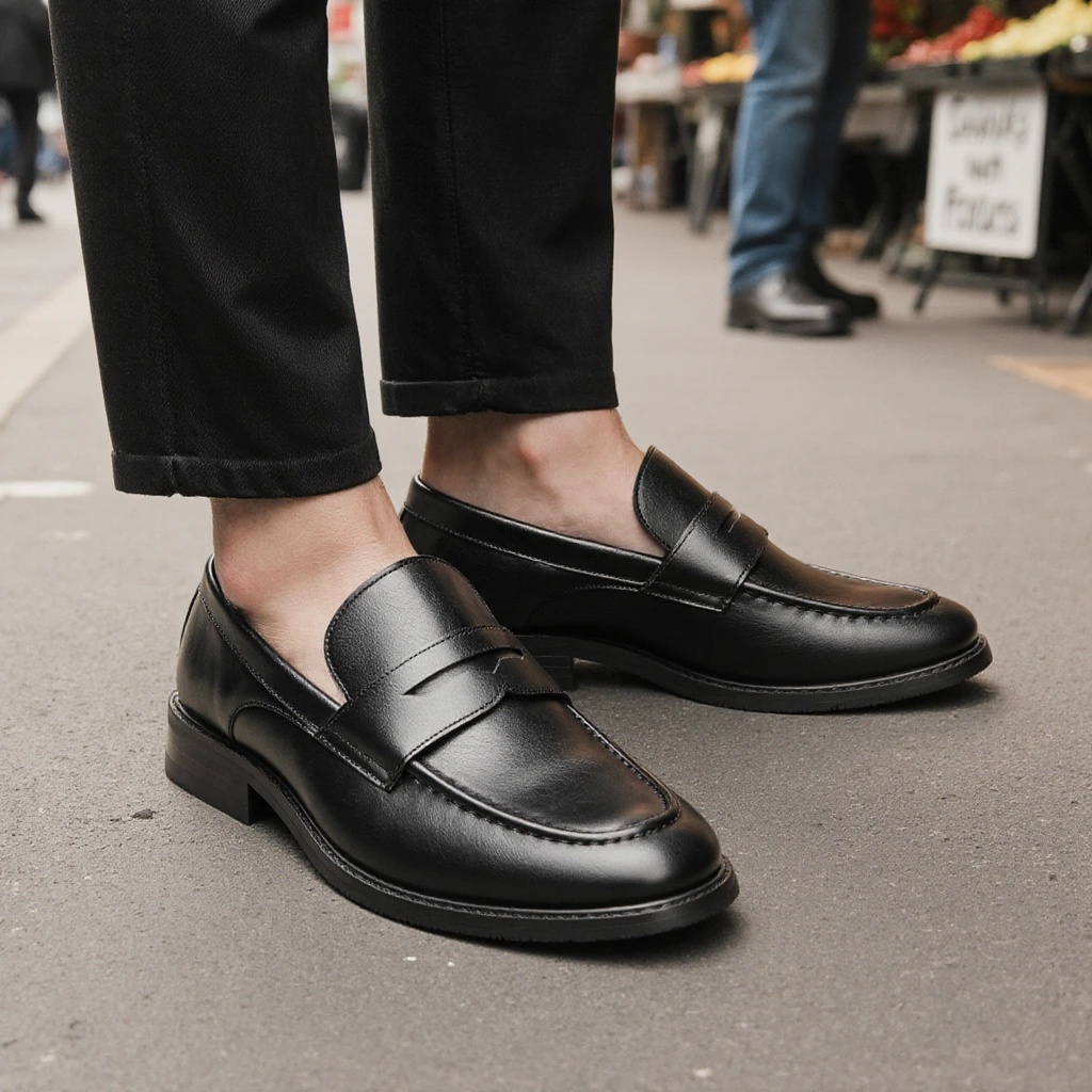 Heren zwarte penny loafers, kl - Leather Work Dress recensie en prijs